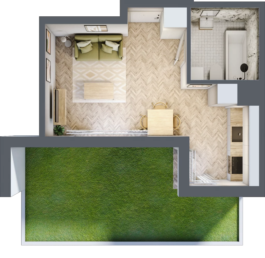 1 pokój, mieszkanie 26,34 m², parter, oferta nr D, Dzielnica Trust etap II, Kielce, Na Stoku, ul. Gen. Władysława Sikorskiego