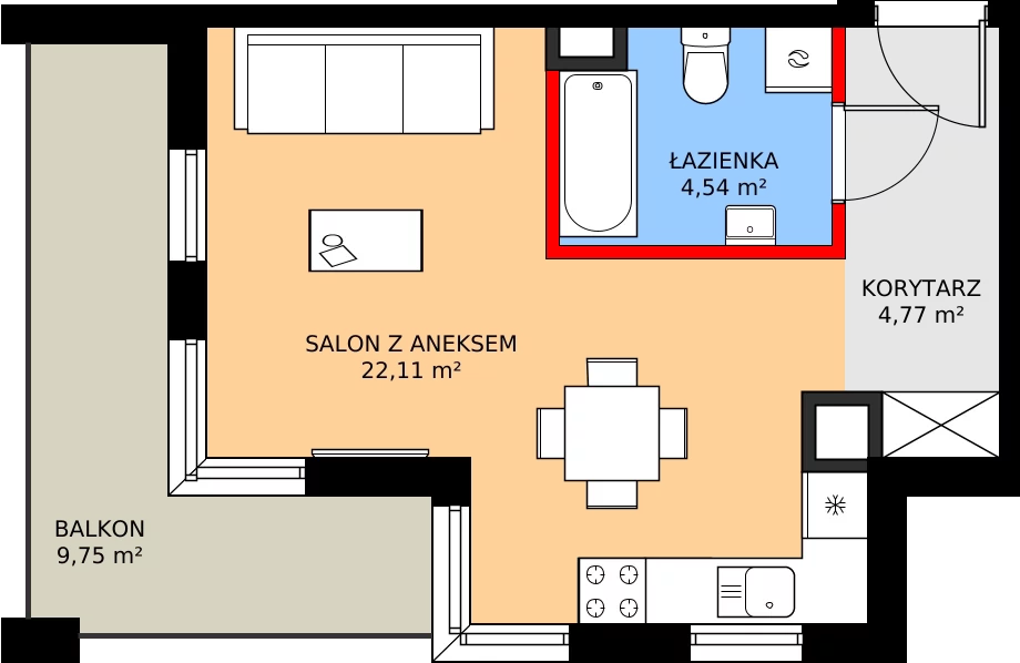 Zalety mieszkania 32.18 m², D - M.7