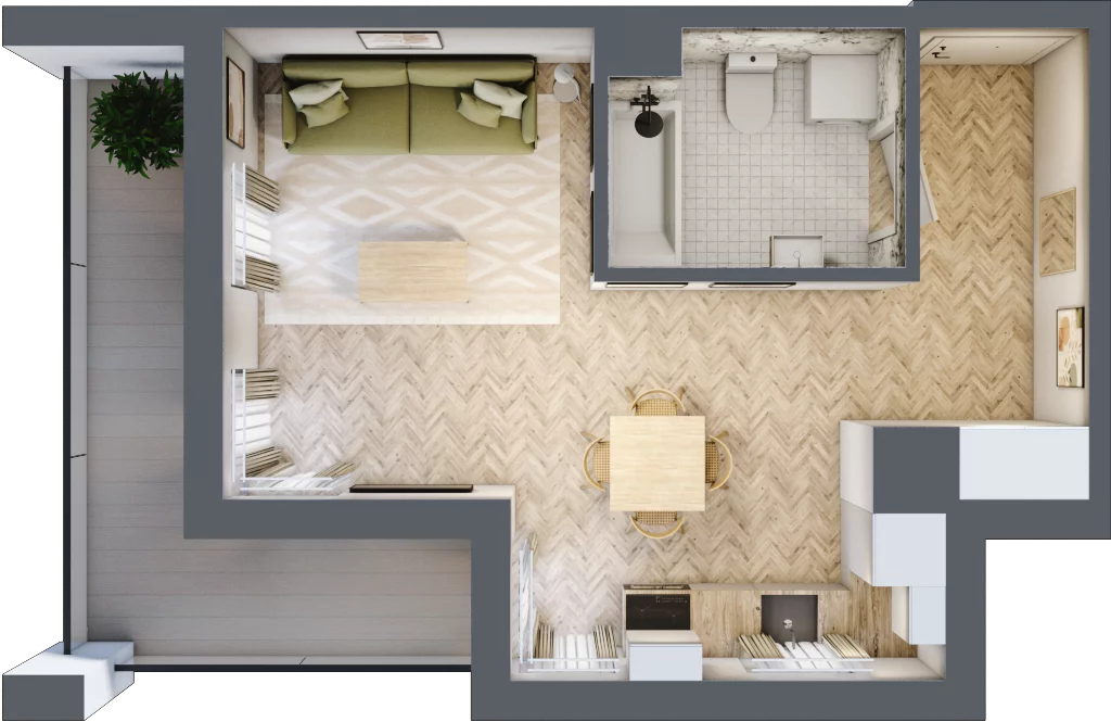 1 pokój, mieszkanie 32,18 m², piętro 1, oferta nr D, Dzielnica Trust etap II, Kielce, Na Stoku, ul. Gen. Władysława Sikorskiego