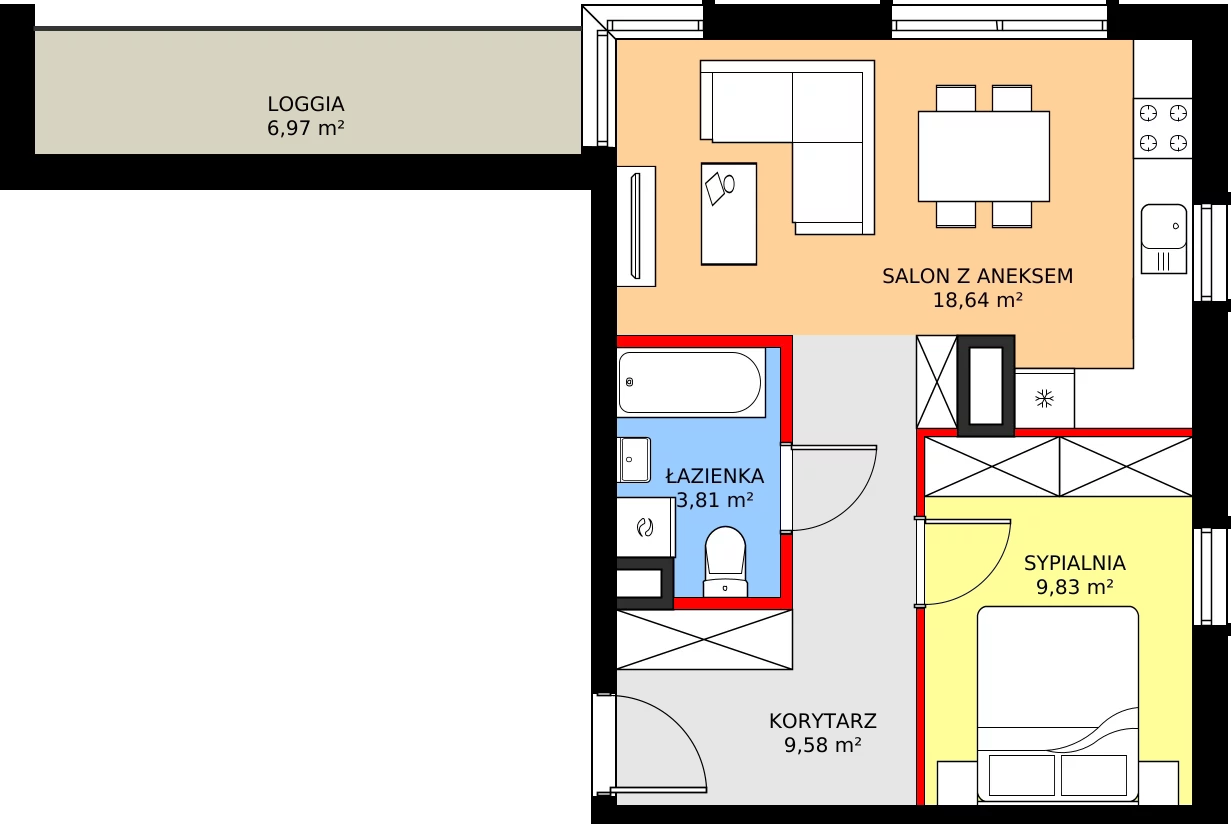 Zalety mieszkania 42.66 m², E - M.11