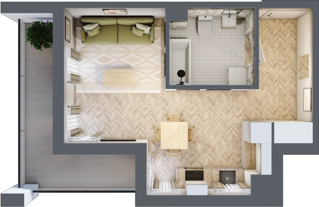 1 pokój, mieszkanie 32,41 m², piętro 1, oferta nr E, Dzielnica Trust etap II, Kielce, Na Stoku, ul. Gen. Władysława Sikorskiego