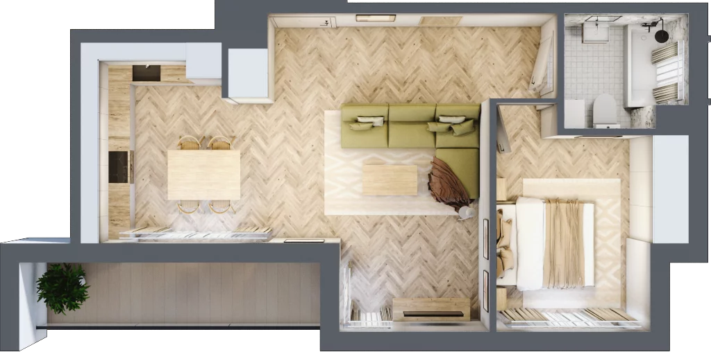 2 pokoje, mieszkanie 45,65 m², piętro 1, oferta nr E, Dzielnica Trust etap II, Kielce, Na Stoku, ul. Gen. Władysława Sikorskiego