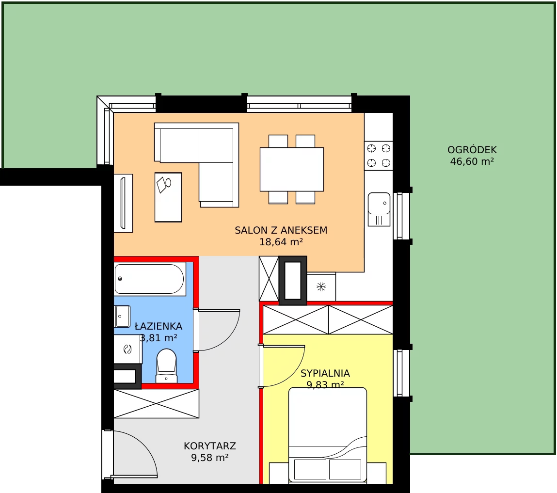 Zalety mieszkania 42.66 m², E - M.1