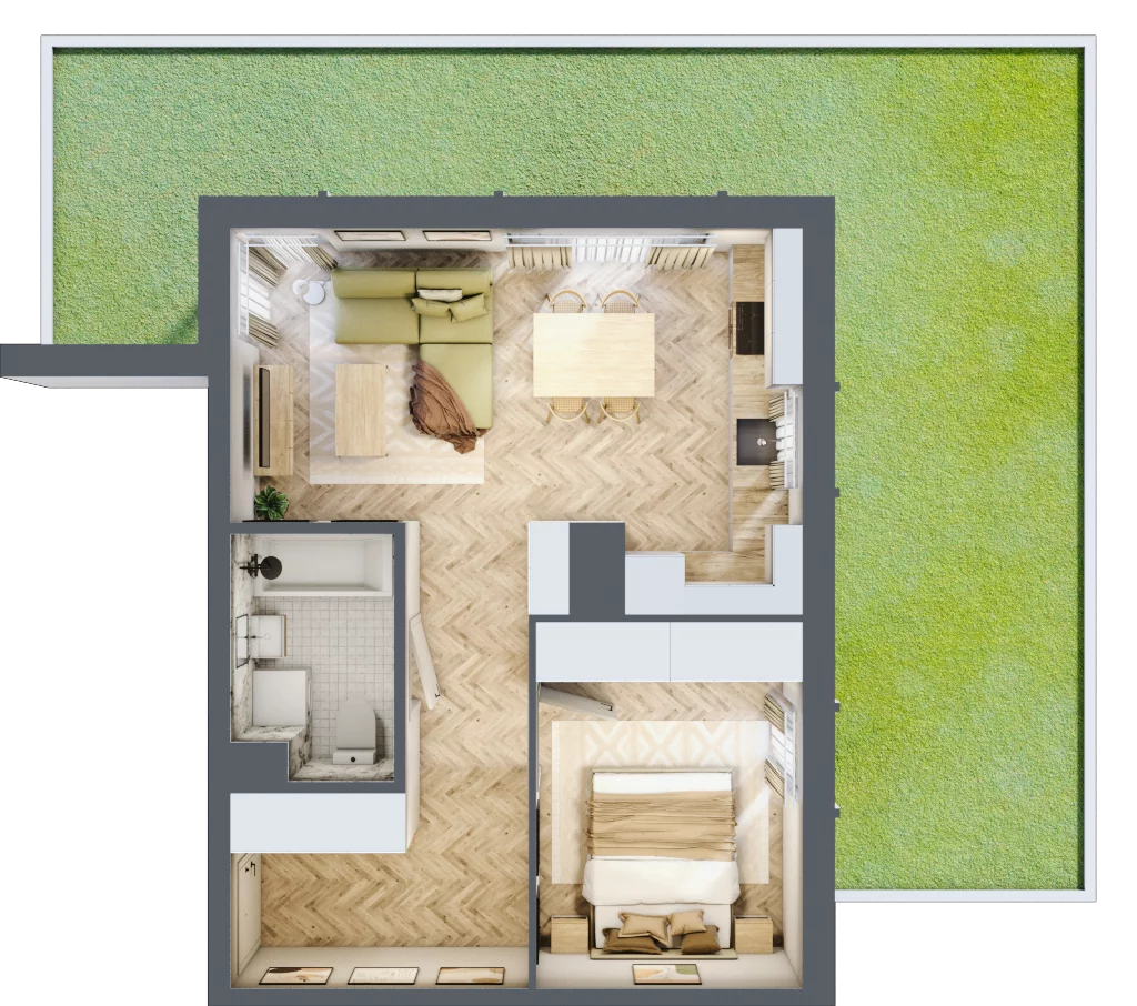 2 pokoje, mieszkanie 42,66 m², parter, oferta nr E, Dzielnica Trust etap II, Kielce, Na Stoku, ul. Gen. Władysława Sikorskiego