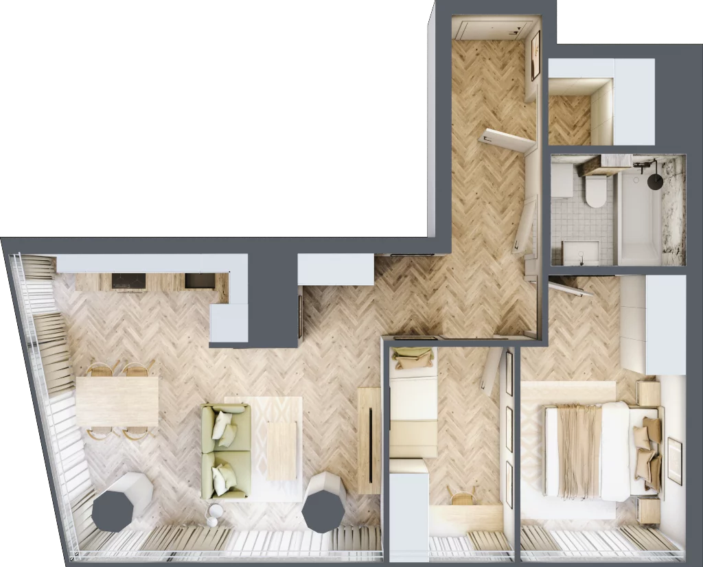3 pokoje, mieszkanie 57,63 m², piętro 17, oferta nr M.213, O27 Apartamenty Opolska, Katowice, Śródmieście, ul. Opolska 27