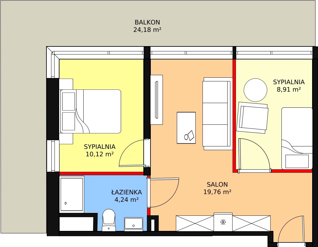 3 pokoje, apartament 43,03 m², piętro 1, oferta nr 1.H19, Linea Mare, Pobierowo, ul. Karola Borka 6