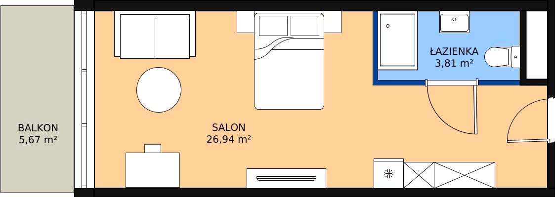 Zalety apartamentu 30.75 m², 3.H20
