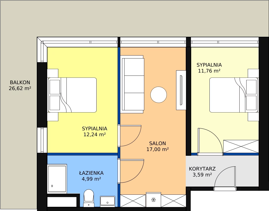 Zalety apartamentu 49.58 m², 3.A18