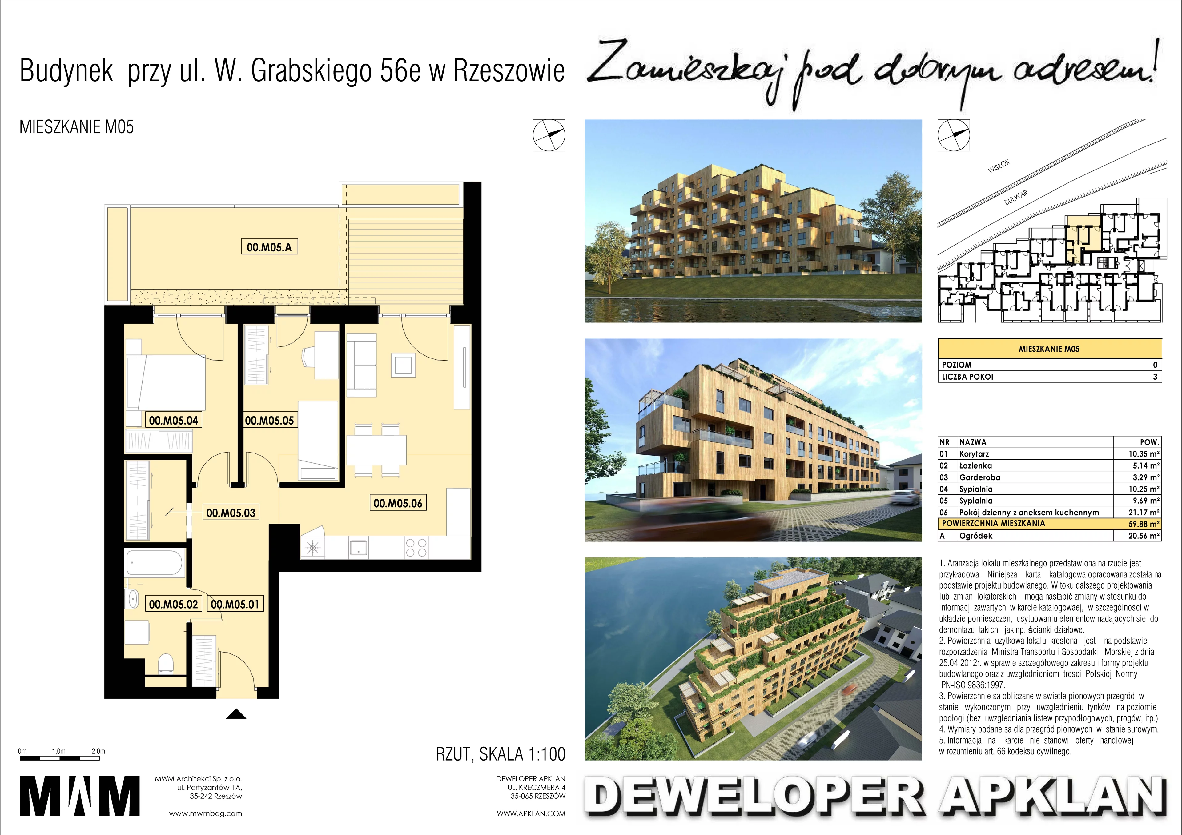 3 pokoje, mieszkanie 60,51 m², parter, oferta nr , WOODEN M05, Rzeszów, Drabinianka, Grabskiego 56e