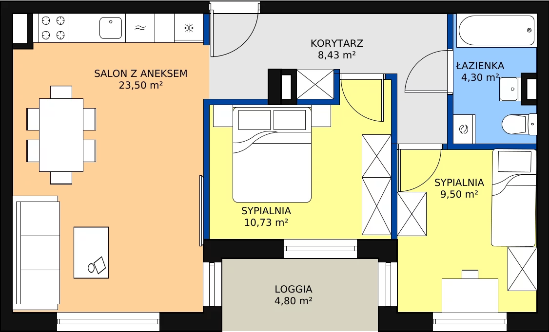 Zalety mieszkania 58.74 m², 14