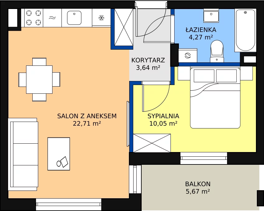 Zalety mieszkania 41.96 m², 41