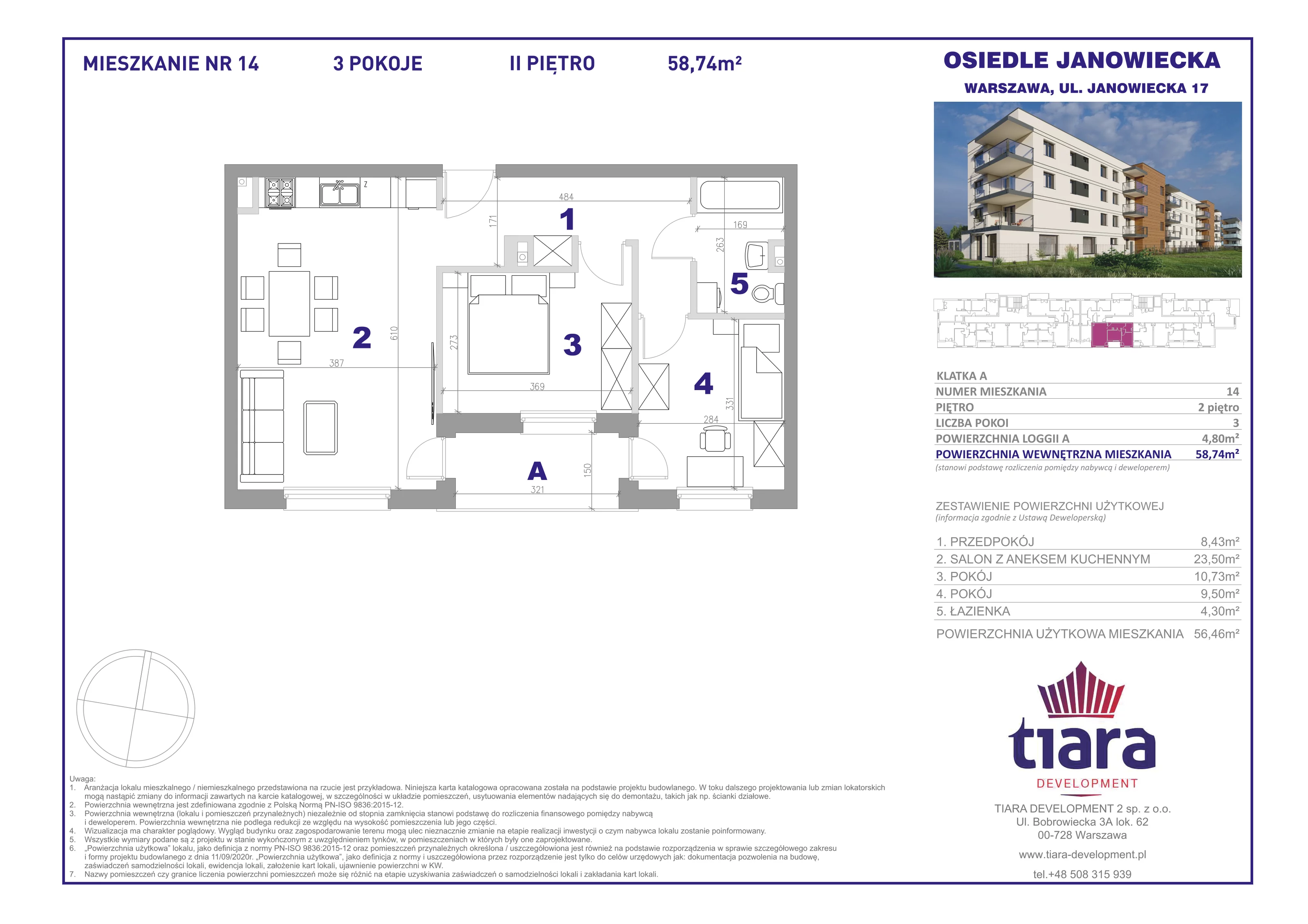 Mieszkanie 58,74 m², piętro 2, oferta nr 14, Osiedle Janowiecka, Warszawa, Targówek, Elsnerów, ul. Janowiecka 17