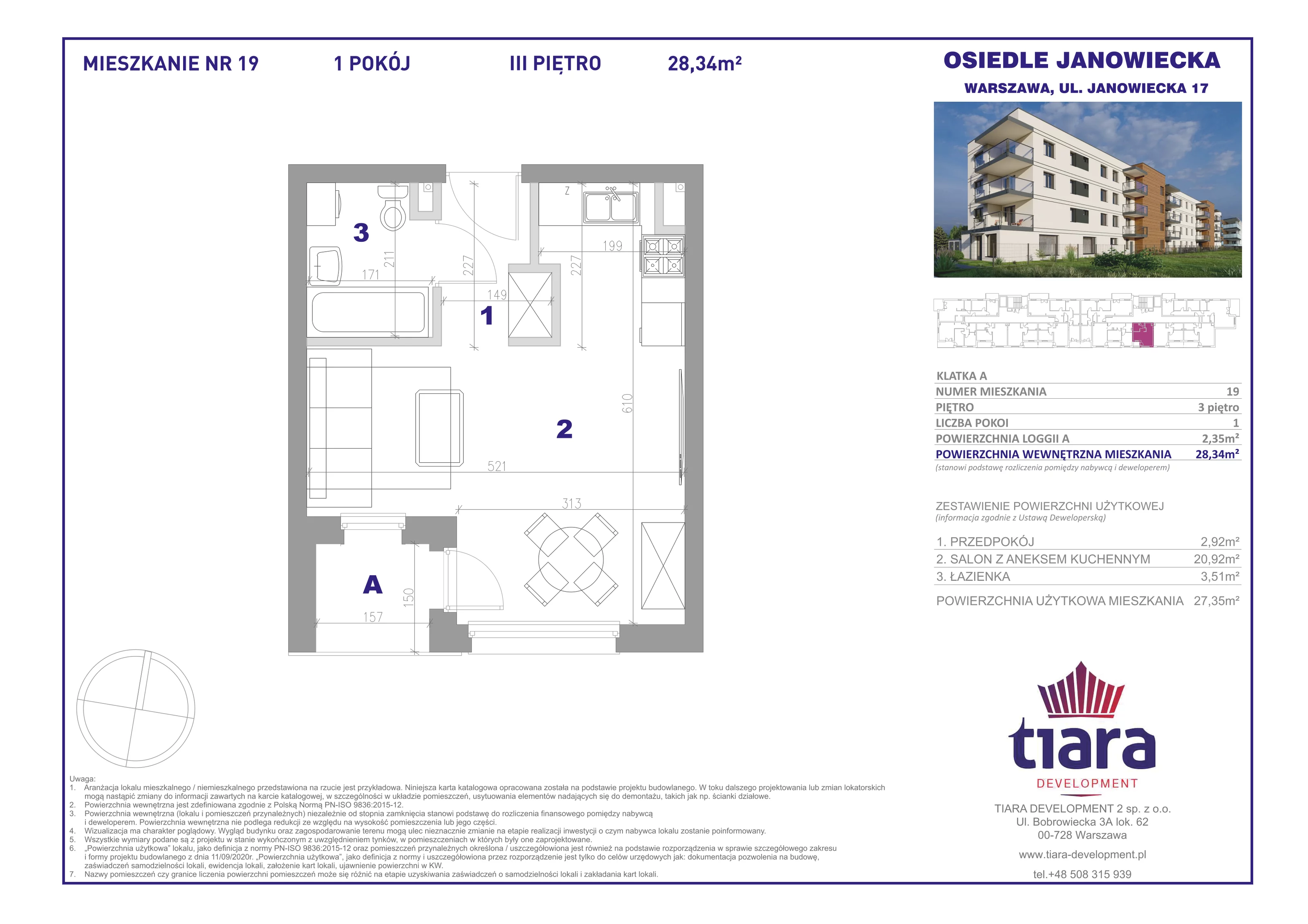 Mieszkanie 28,34 m², piętro 3, oferta nr 19, Osiedle Janowiecka, Warszawa, Targówek, Elsnerów, ul. Janowiecka 17