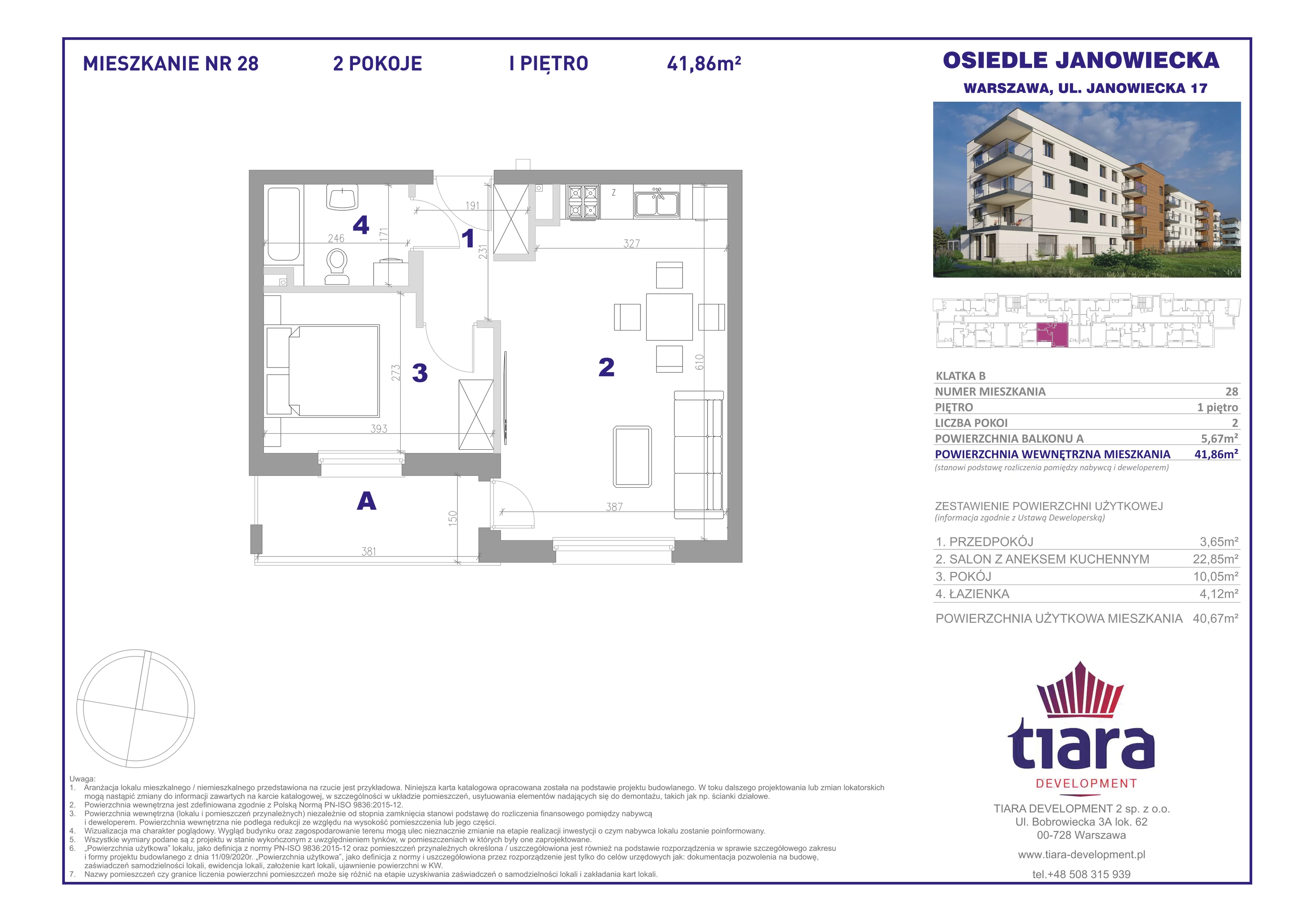 Mieszkanie 41,86 m², piętro 1, oferta nr 28, Osiedle Janowiecka, Warszawa, Targówek, Elsnerów, ul. Janowiecka 17