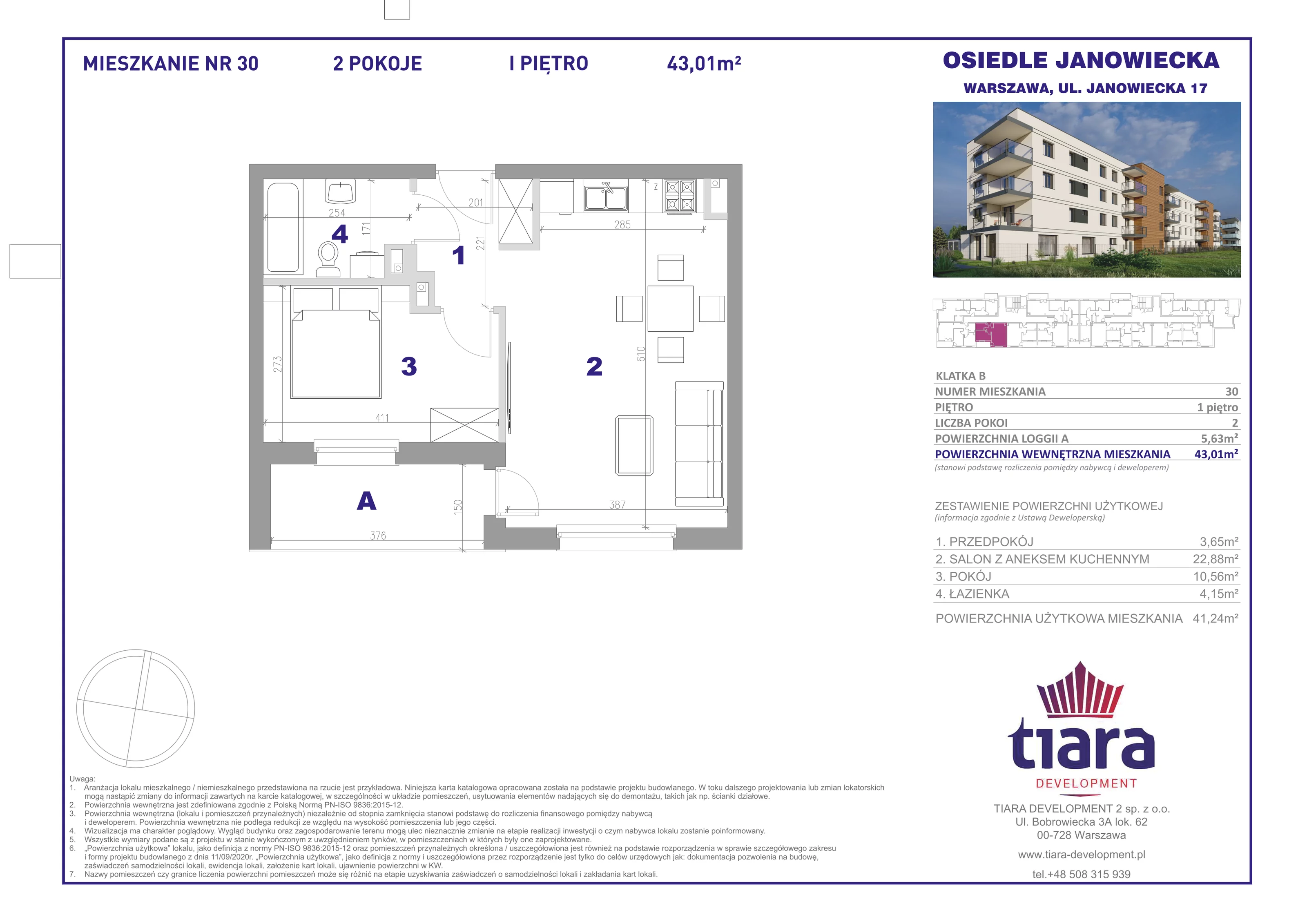 Mieszkanie 43,01 m², piętro 1, oferta nr 30, Osiedle Janowiecka, Warszawa, Targówek, Elsnerów, ul. Janowiecka 17