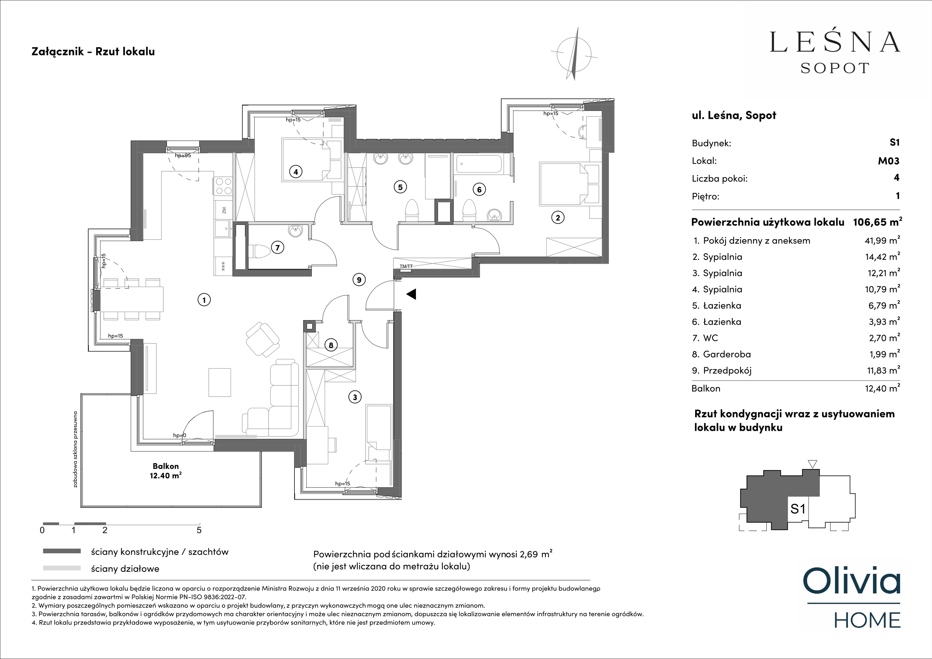 Apartament 106,65 m², piętro 1, oferta nr s1.1.03, Leśna Sopot, Sopot, Świemirowo, ul. Leśna 13