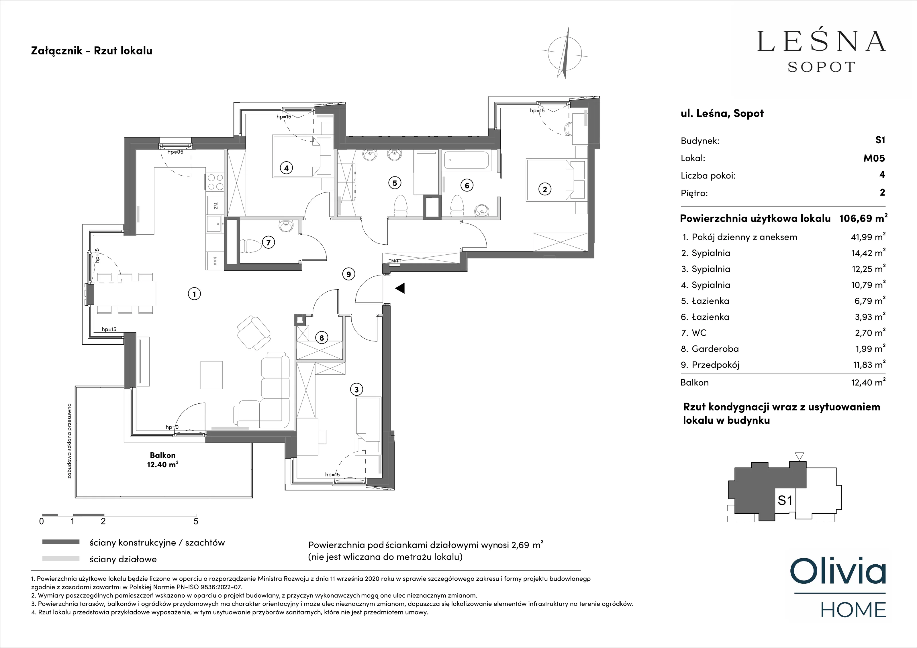 Apartament 106,69 m², piętro 2, oferta nr s1.2.05, Leśna Sopot, Sopot, Świemirowo, ul. Leśna 13