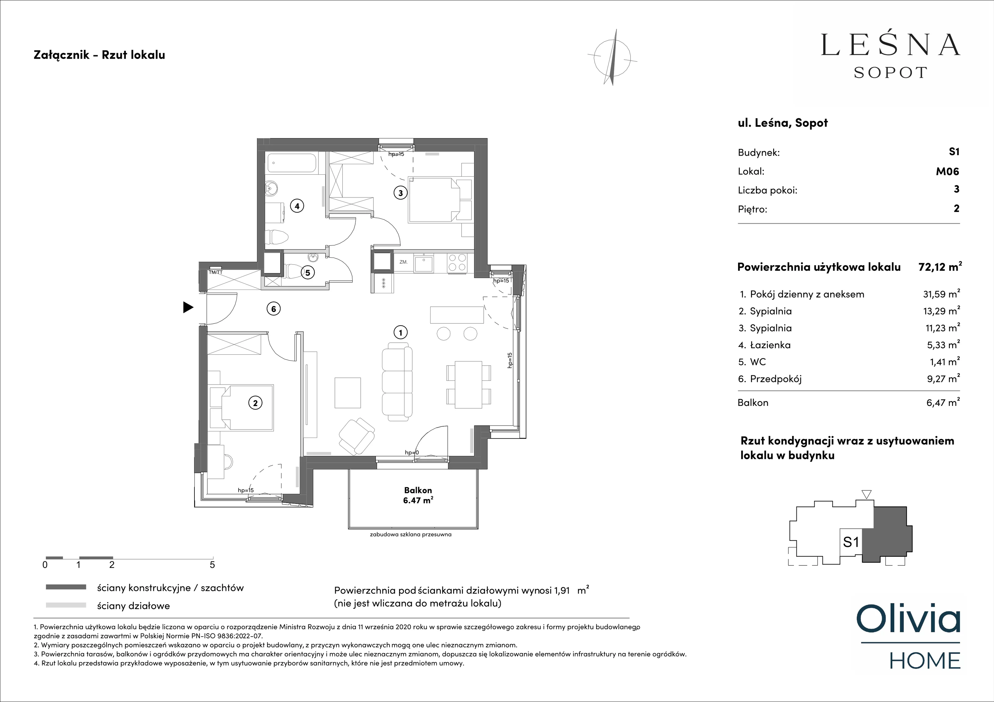 Apartament 72,12 m², piętro 2, oferta nr s1.2.06, Leśna Sopot, Sopot, Świemirowo, ul. Leśna 13