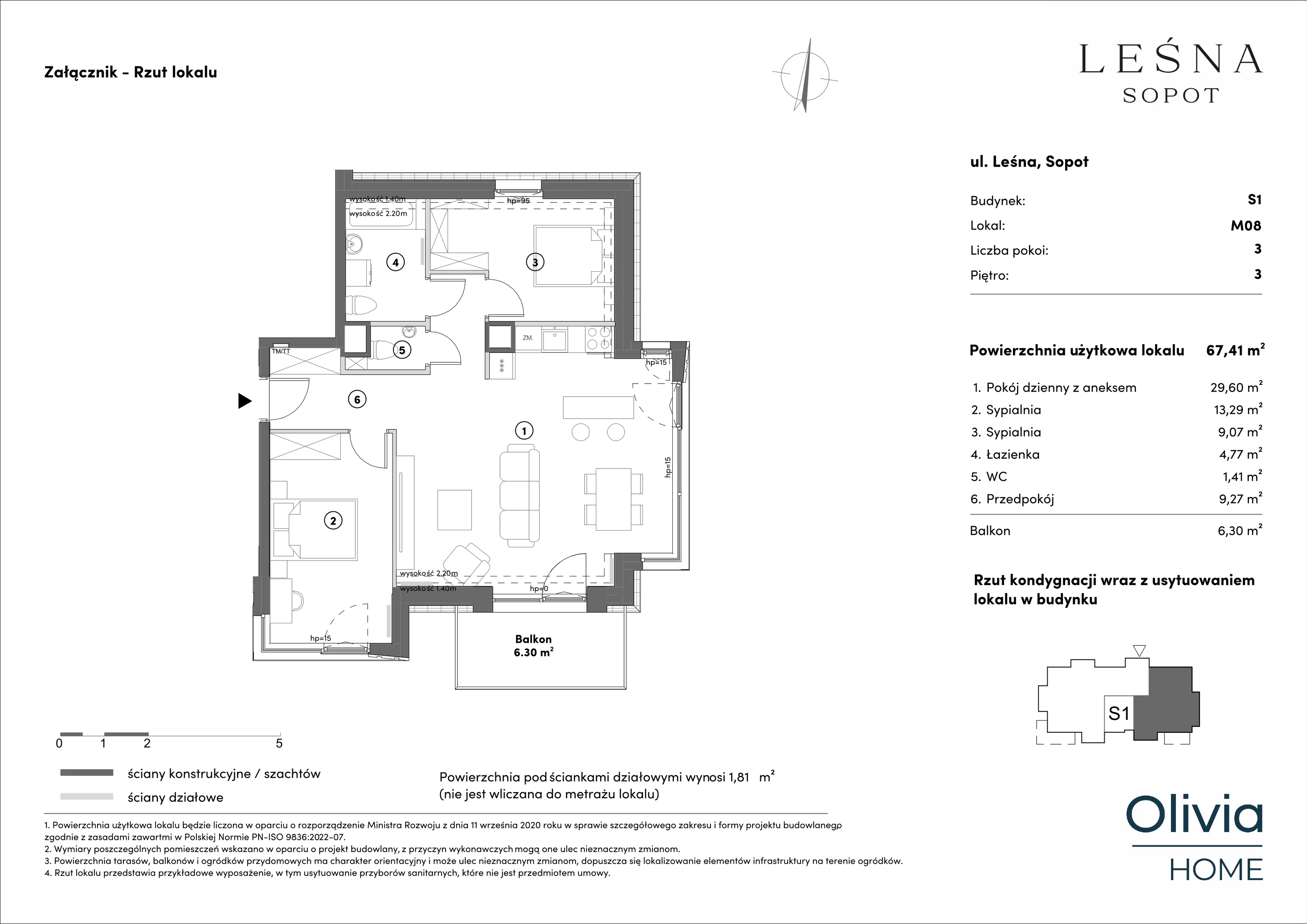 Apartament 67,41 m², piętro 3, oferta nr s1.3.08, Leśna Sopot, Sopot, Świemirowo, ul. Leśna 13