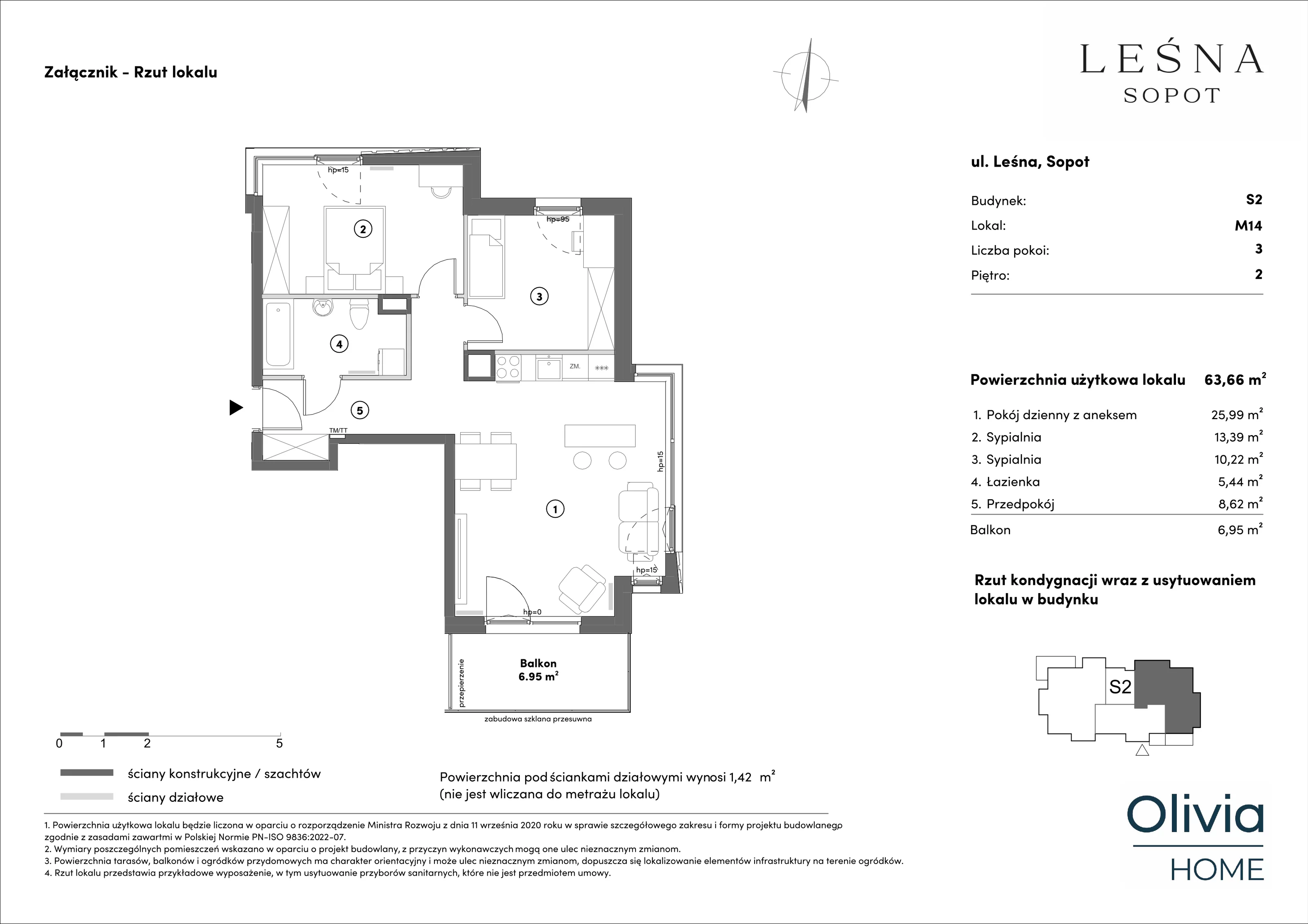 Apartament 63,66 m², piętro 2, oferta nr s2.2.14, Leśna Sopot, Sopot, Świemirowo, ul. Leśna 13