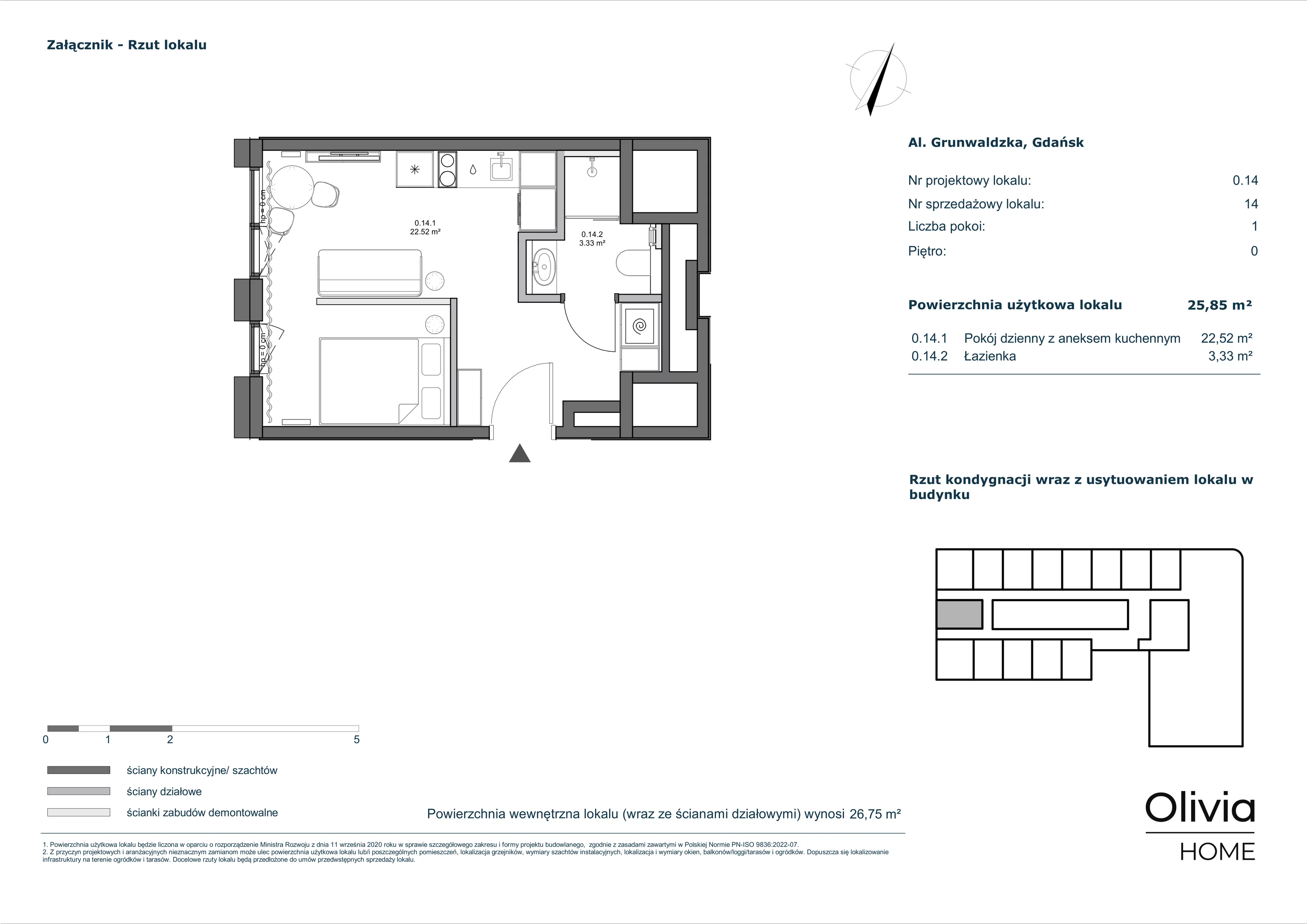 1 pokój, apartament inwestycyjny 25,85 m², parter, oferta nr 0-M14, Olivia Pulse, Gdańsk, Oliwa, ul. Grunwaldzka