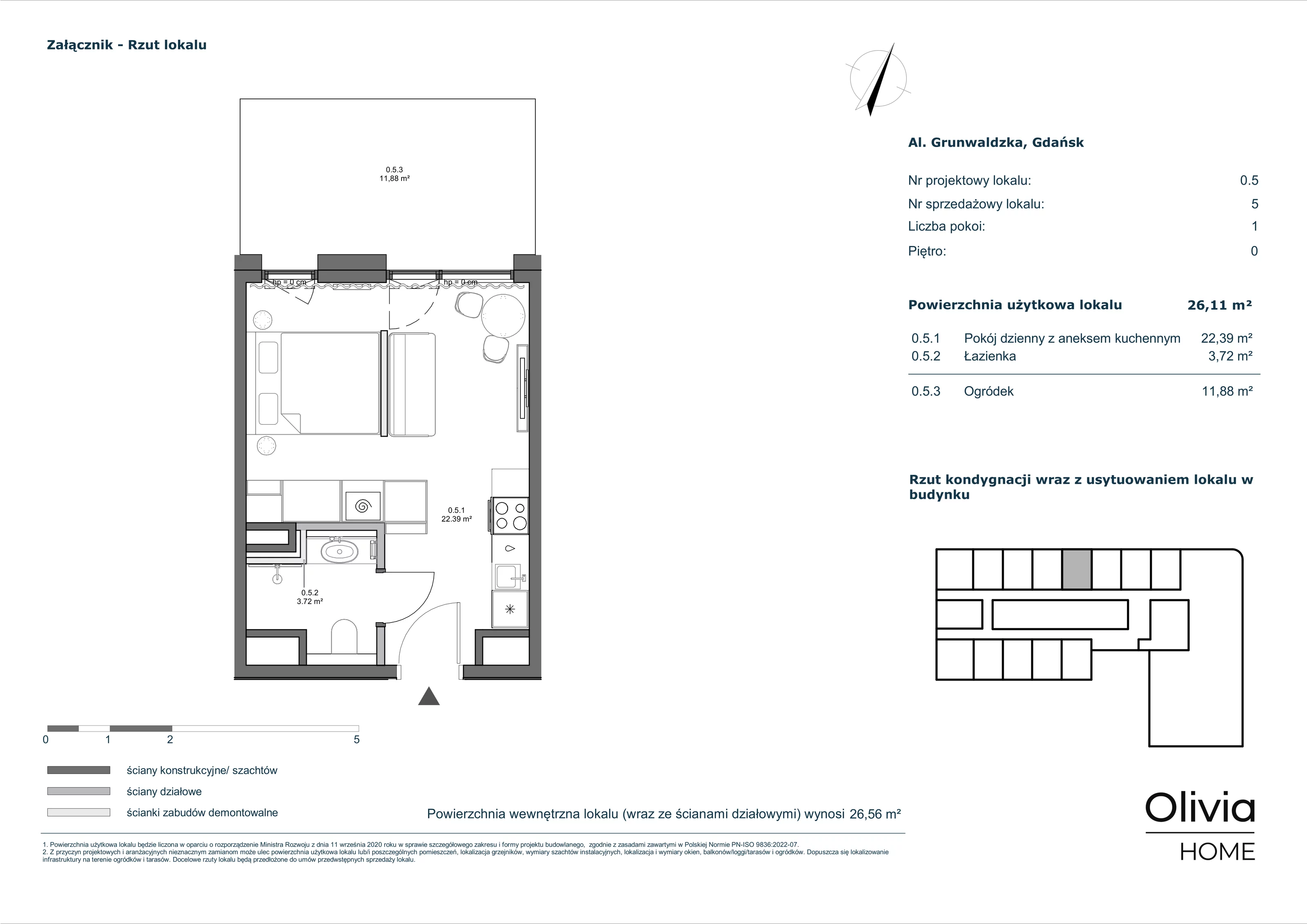 1 pokój, apartament inwestycyjny 26,11 m², parter, oferta nr 0-M5, Olivia Pulse, Gdańsk, Oliwa, ul. Grunwaldzka