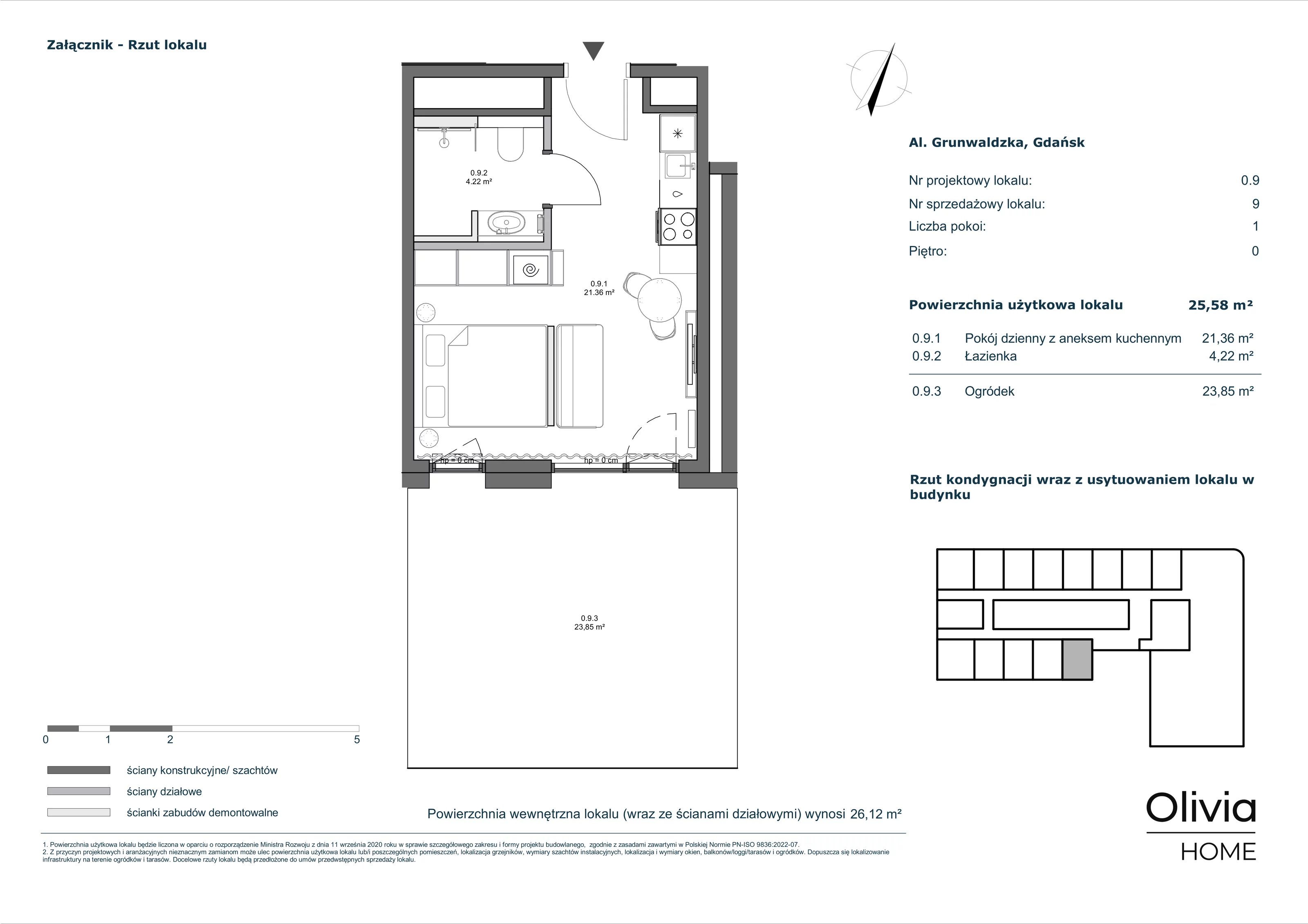 1 pokój, apartament inwestycyjny 25,58 m², parter, oferta nr 0-M9, Olivia Pulse, Gdańsk, Oliwa, ul. Grunwaldzka