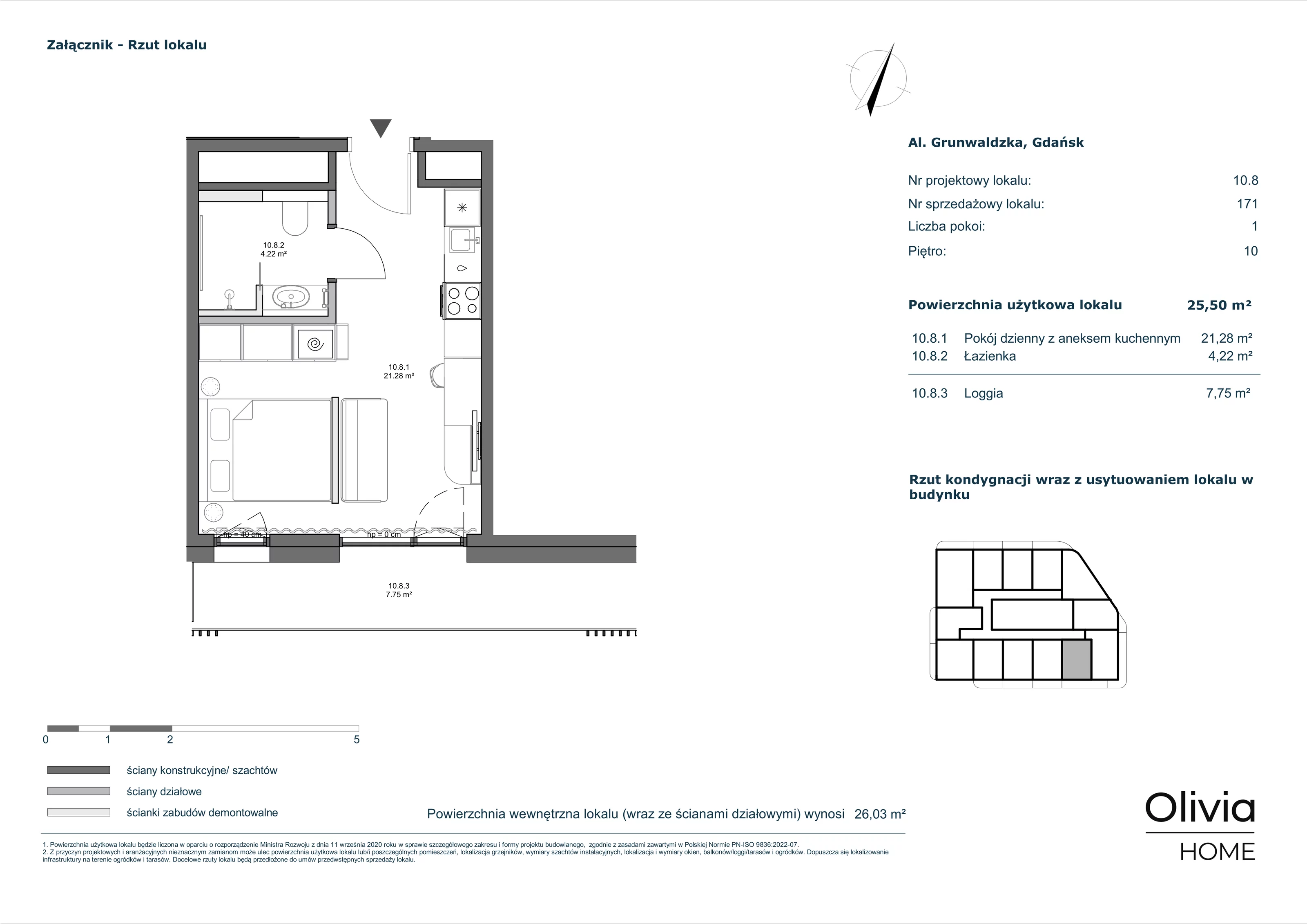 1 pokój, apartament inwestycyjny 25,50 m², piętro 10, oferta nr 10-M8, Olivia Pulse, Gdańsk, Oliwa, ul. Grunwaldzka