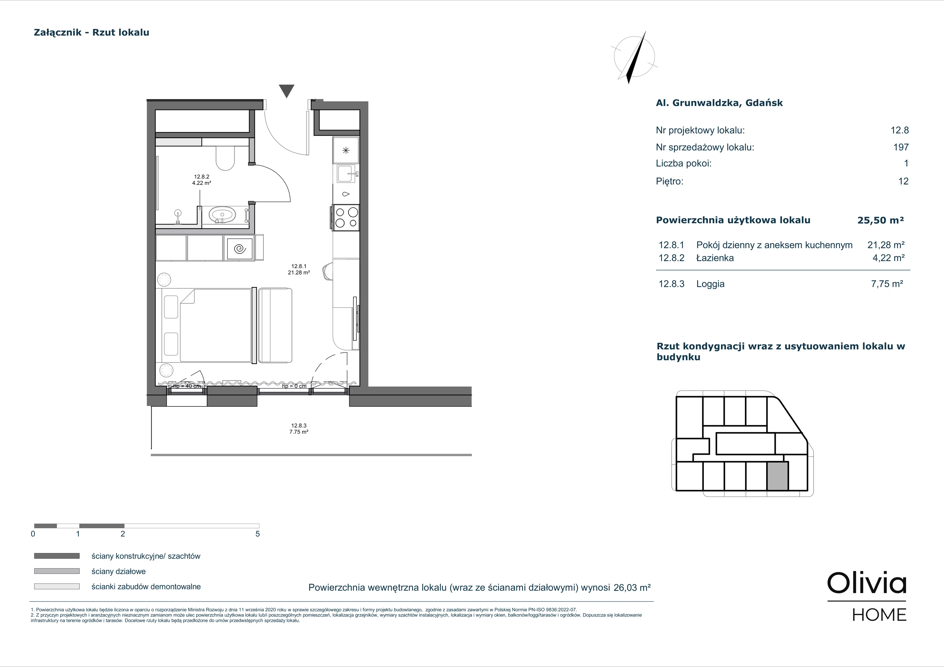 1 pokój, apartament inwestycyjny 25,50 m², piętro 12, oferta nr 12-M8, Olivia Pulse, Gdańsk, Oliwa, ul. Grunwaldzka