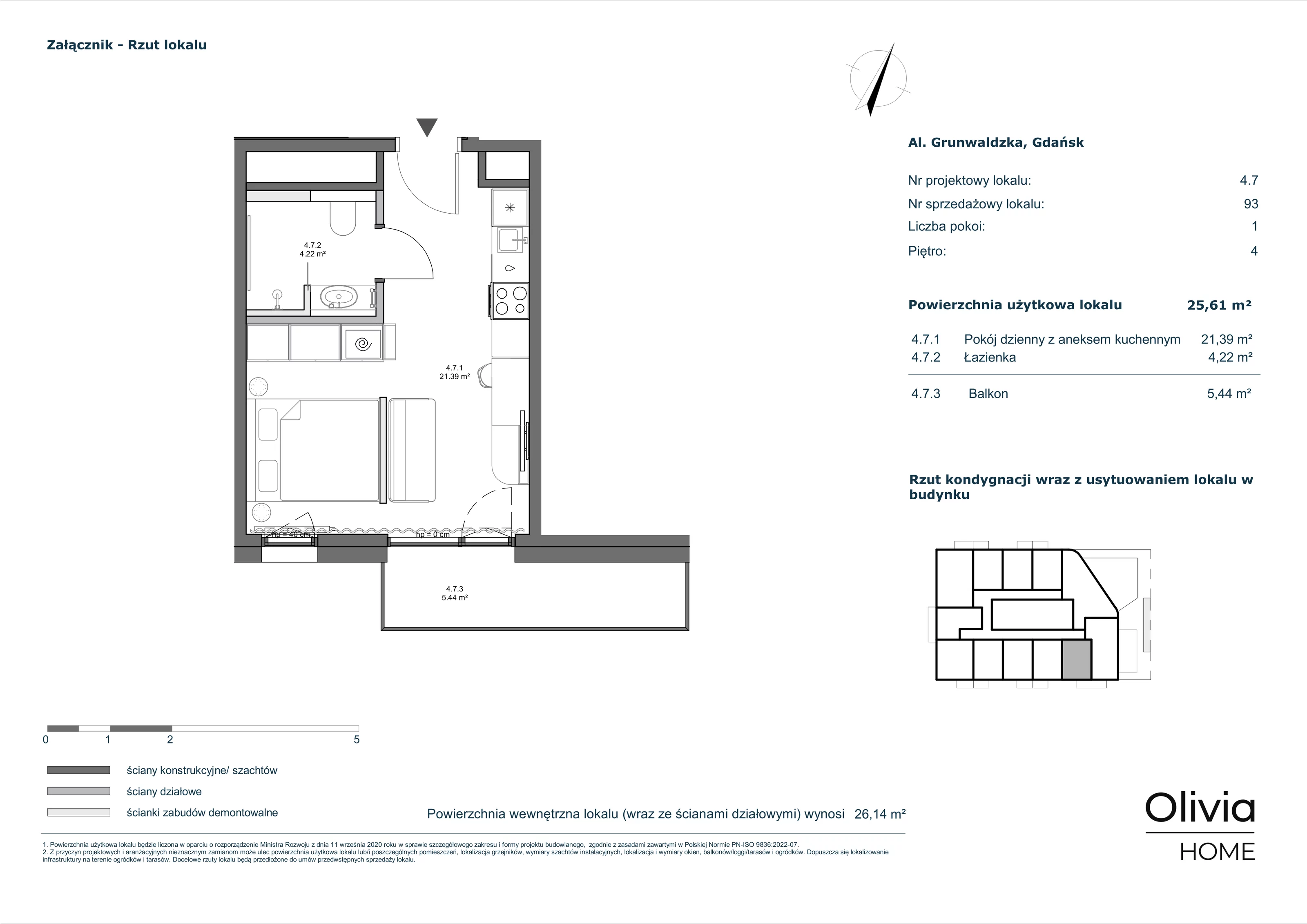 1 pokój, apartament inwestycyjny 25,61 m², piętro 4, oferta nr 4-M7, Olivia Pulse, Gdańsk, Oliwa, ul. Grunwaldzka