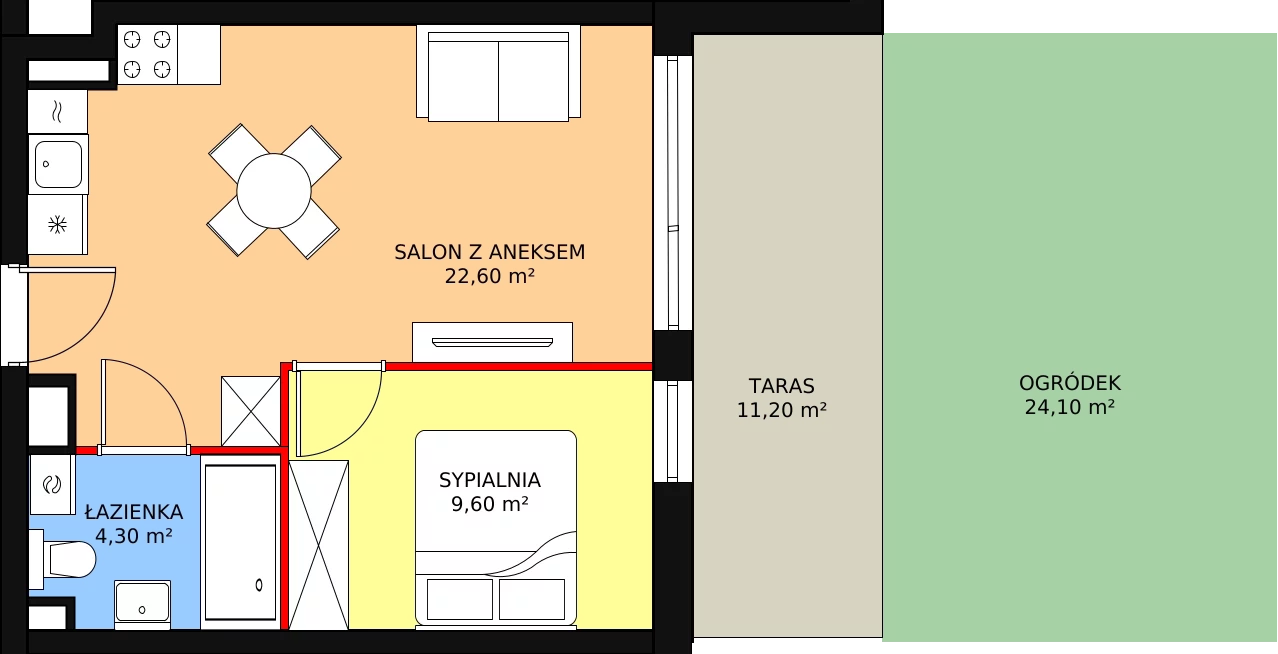 Apartament 36,50 m², parter, oferta nr M1, Apartamenty Gąski II, Gąski, ul. Nadbrzeżna 106c