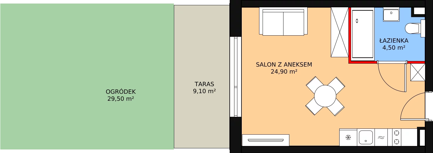 Apartament 29,40 m², parter, oferta nr M5, Apartamenty Gąski II, Gąski, ul. Nadbrzeżna 106c