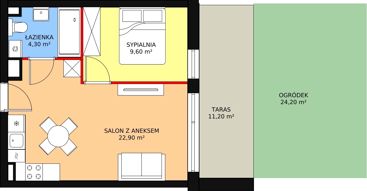 Apartament 36,80 m², parter, oferta nr M9, Apartamenty Gąski II, Gąski, ul. Nadbrzeżna 106c