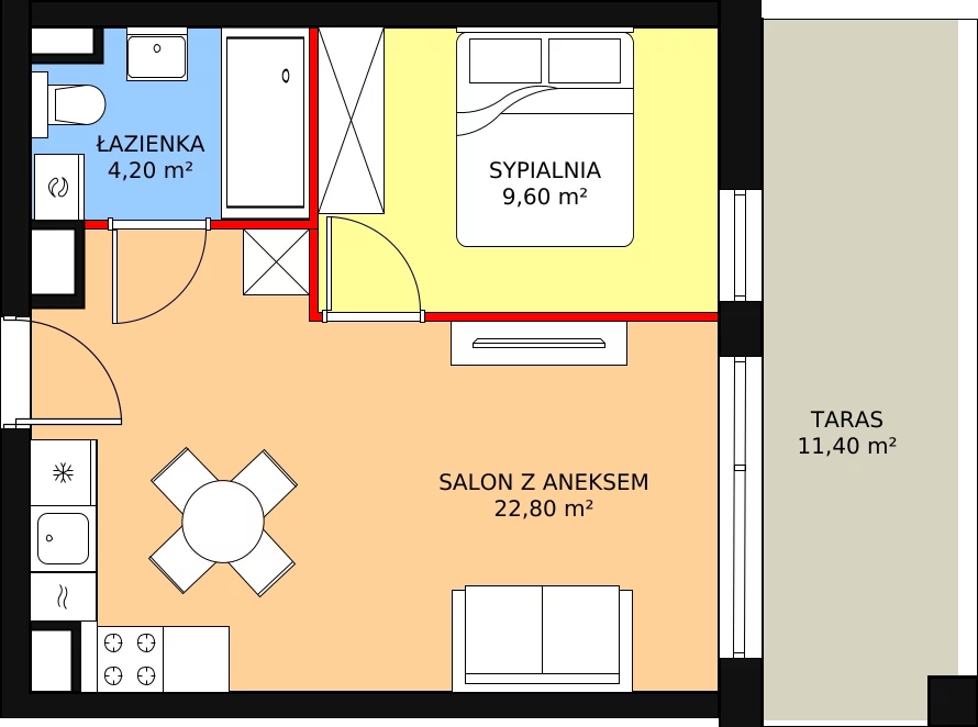 Apartament 36,60 m², piętro 1, oferta nr M18, Apartamenty Gąski II, Gąski, ul. Nadbrzeżna 106c