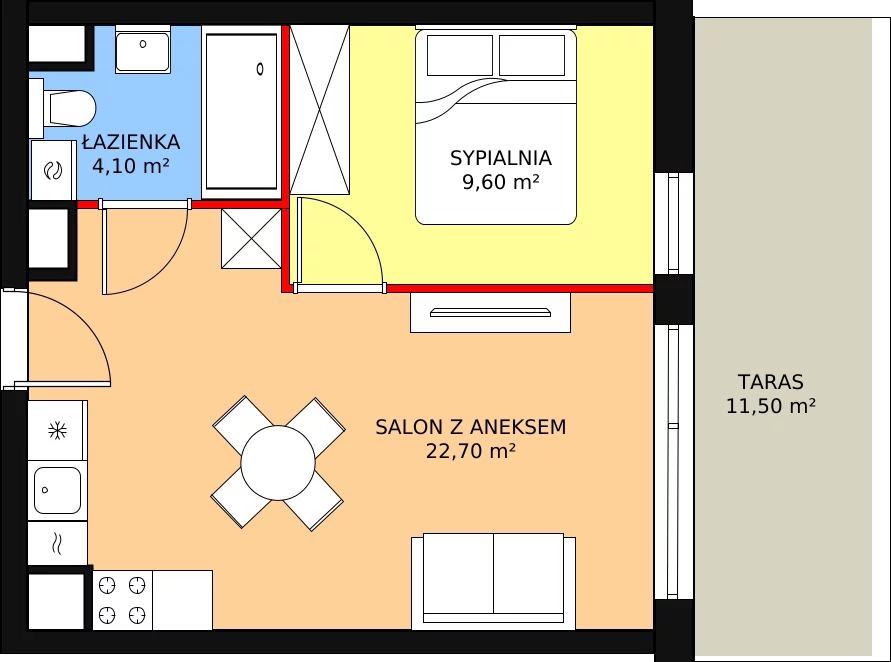 Apartament 36,40 m², piętro 2, oferta nr M27, Apartamenty Gąski II, Gąski, ul. Nadbrzeżna 106c