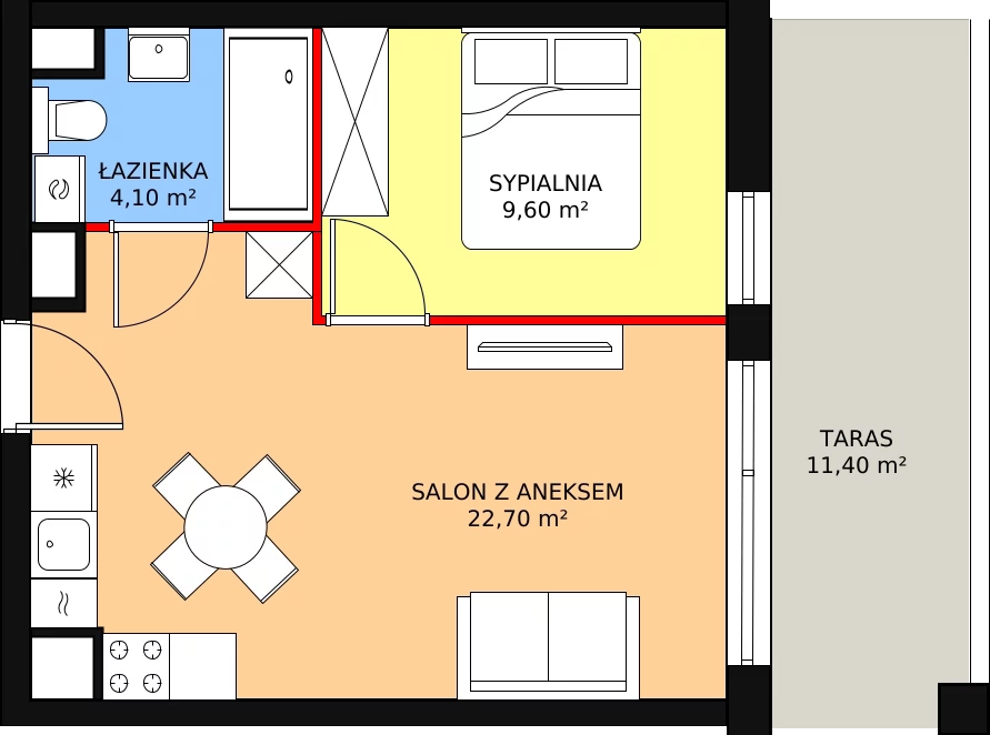 Apartament 36,40 m², piętro 3, oferta nr M36, Apartamenty Gąski II, Gąski, ul. Nadbrzeżna 106c