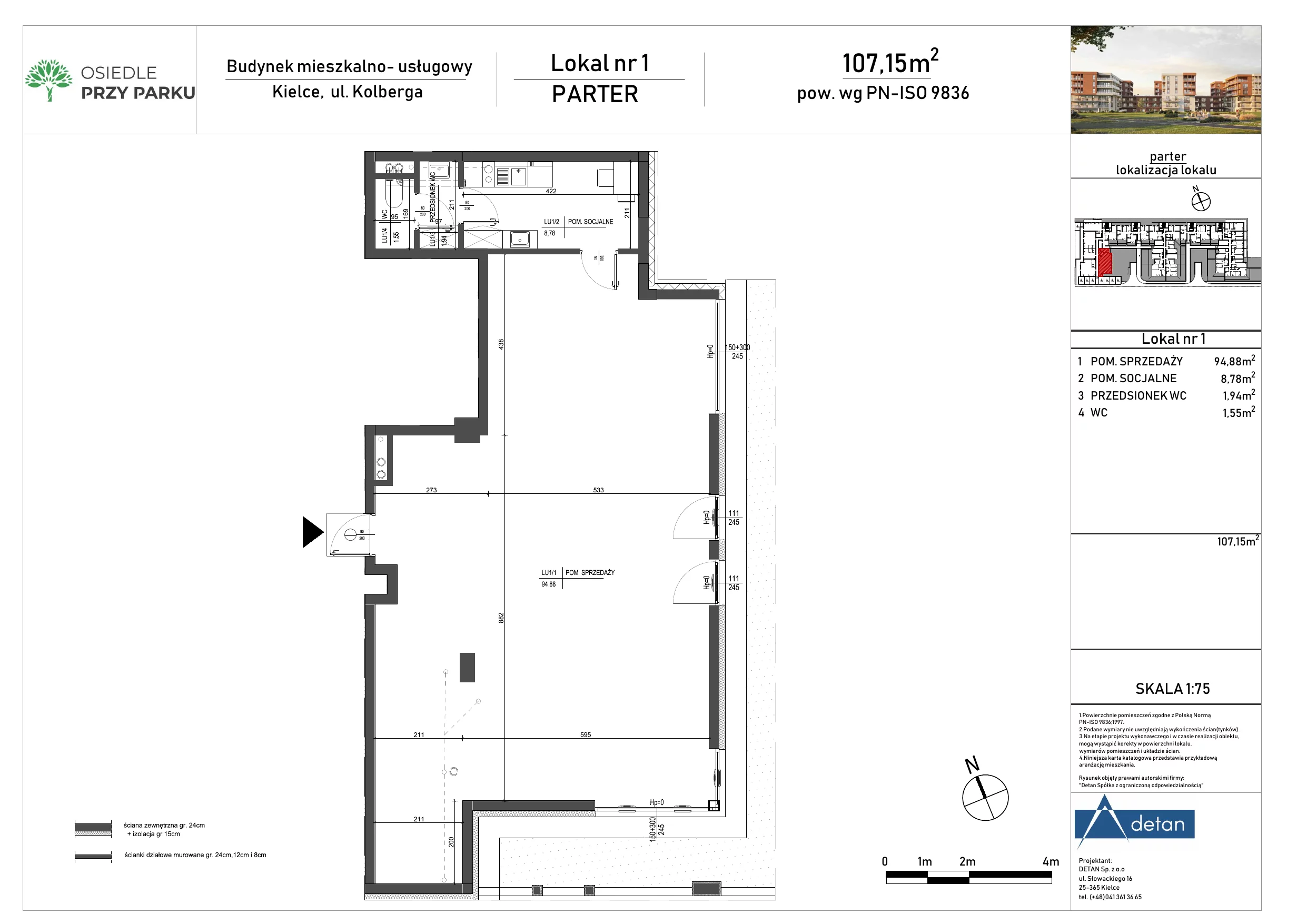 Lokal użytkowy 107,15 m², oferta nr LU1, Przy Parku - lokale użytkowe, Kielce, Czarnów, ul. O. Kolberga 19