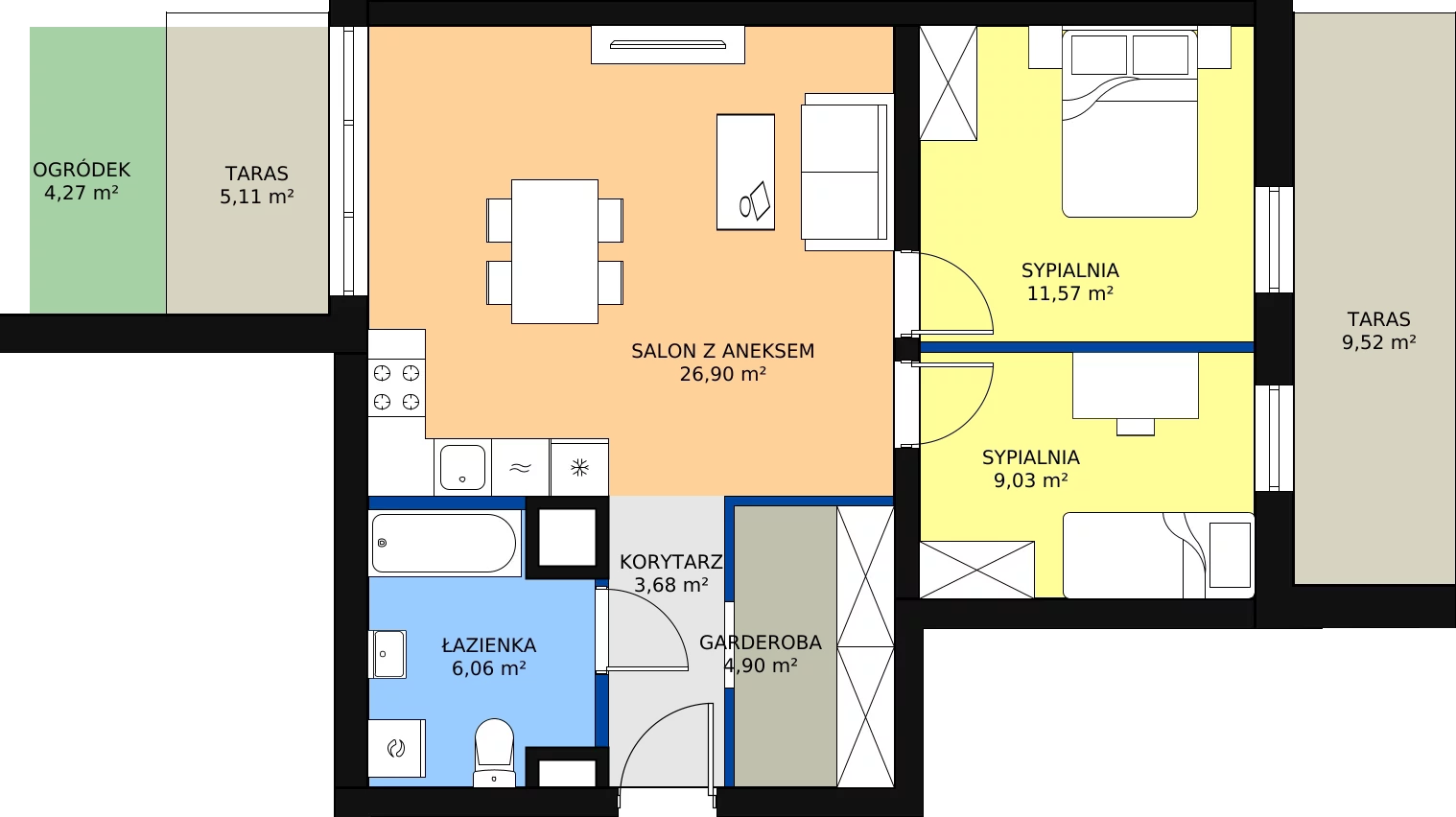 3 pokoje, mieszkanie 62,14 m², parter, oferta nr C1, Osiedle Przy Parku, Kielce, Czarnów, ul. Oskara Kolberga 21