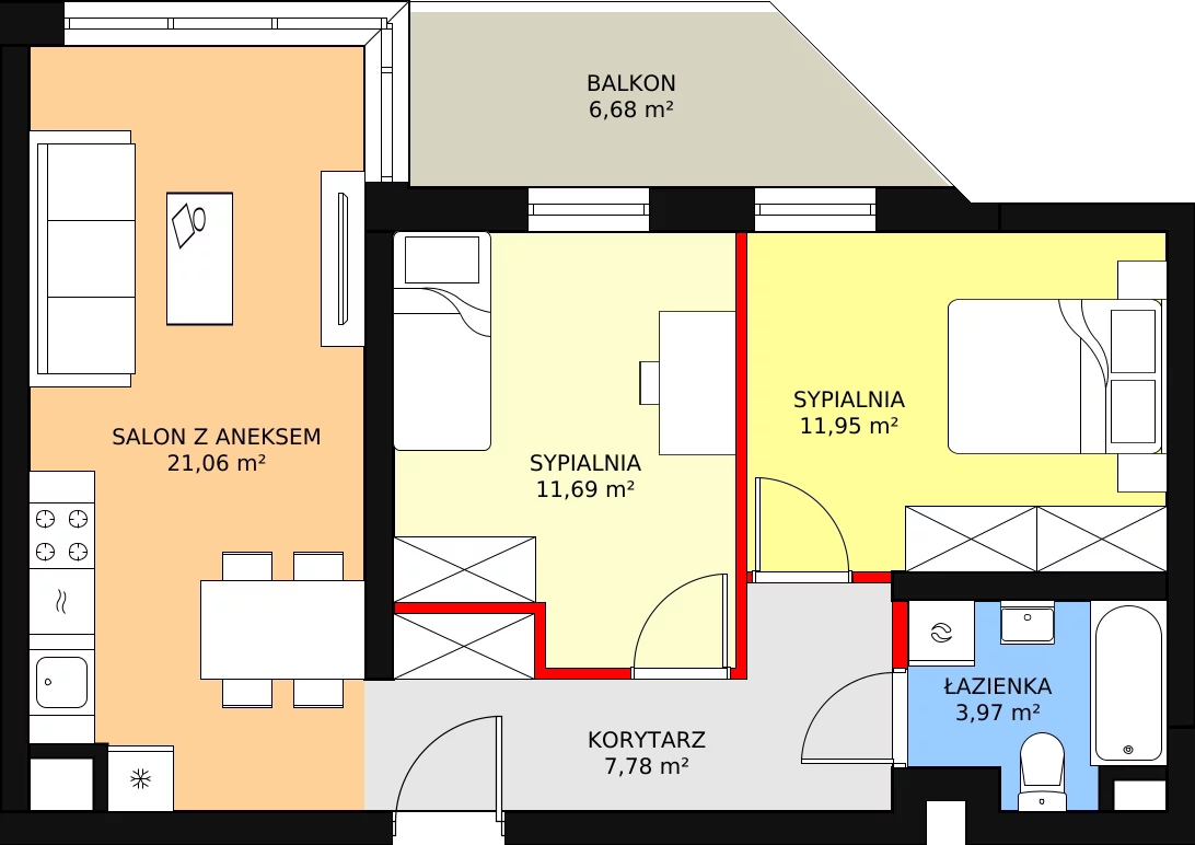 Mieszkanie 56,05 m², piętro 1, oferta nr C14, Osiedle Przy Parku, Kielce, Czarnów, ul. Oskara Kolberga 21