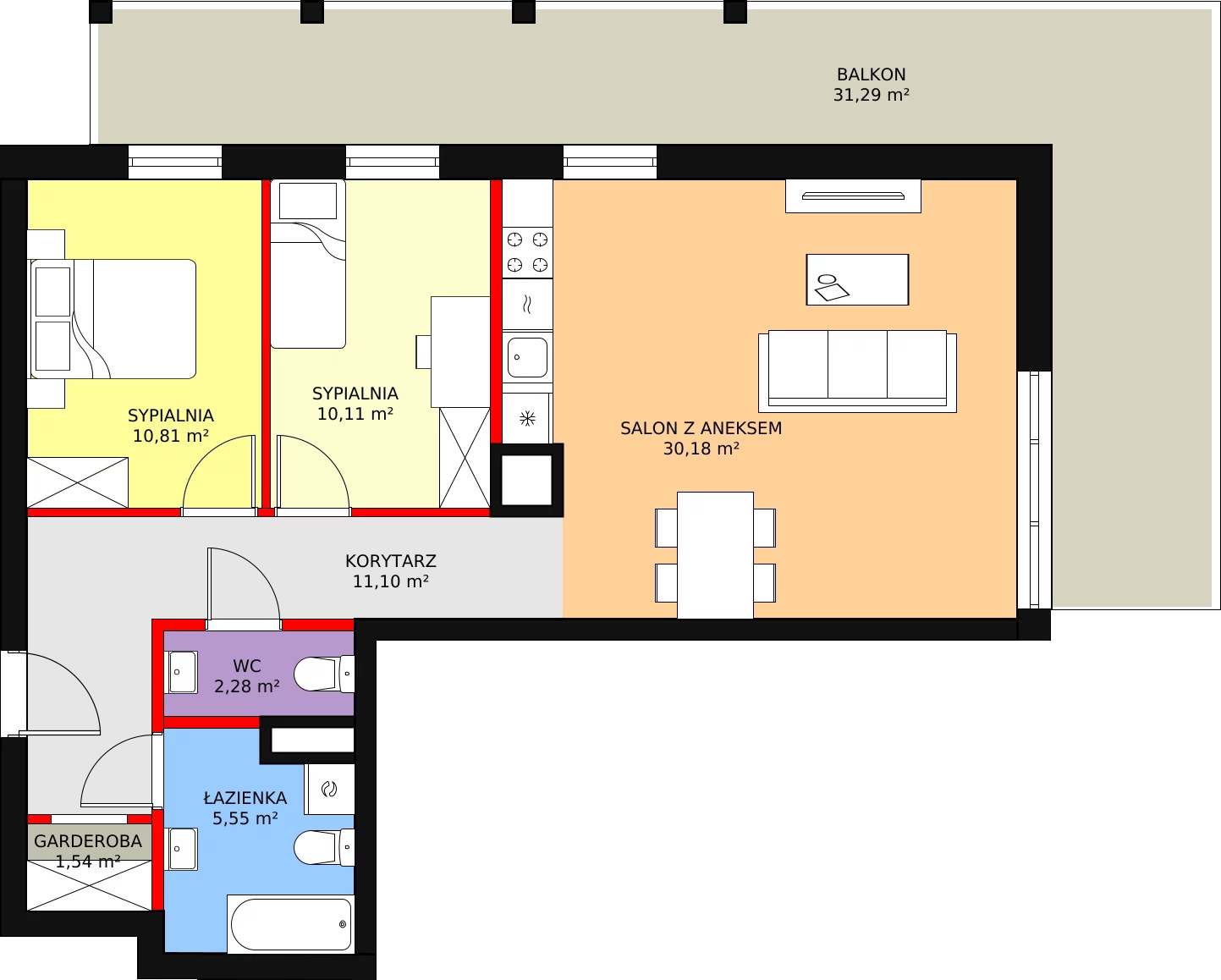 Mieszkanie 70,91 m², piętro 1, oferta nr E10, Osiedle Przy Parku, Kielce, Czarnów, ul. Oskara Kolberga 21