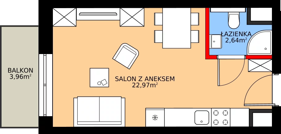 Zalety mieszkania 25.61 m², 12