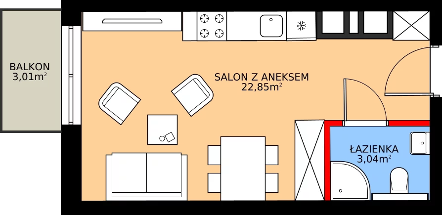 Zalety mieszkania 25.89 m², 56