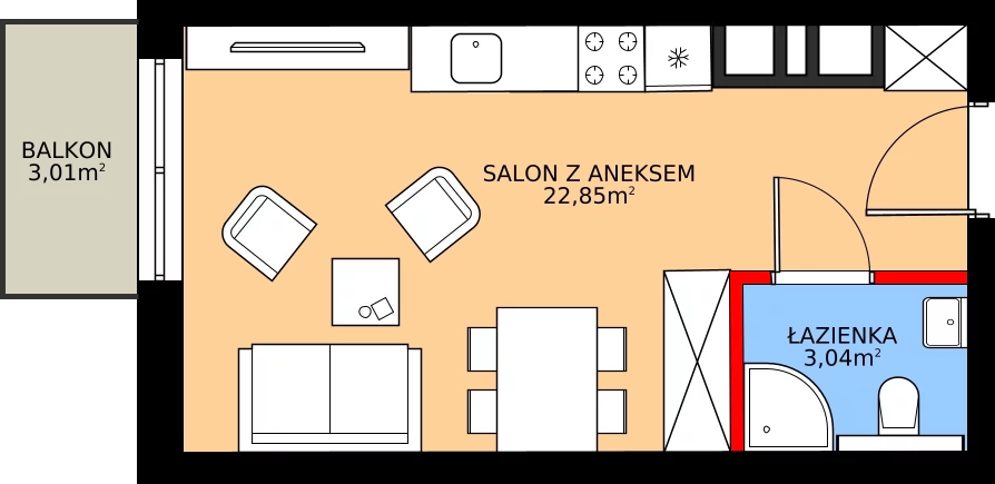 Zalety mieszkania 25.89 m², 47