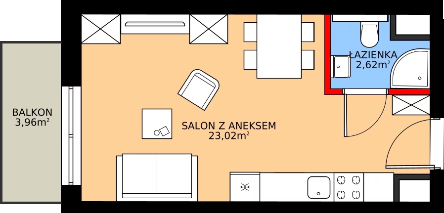 Zalety mieszkania 25.64 m², 30