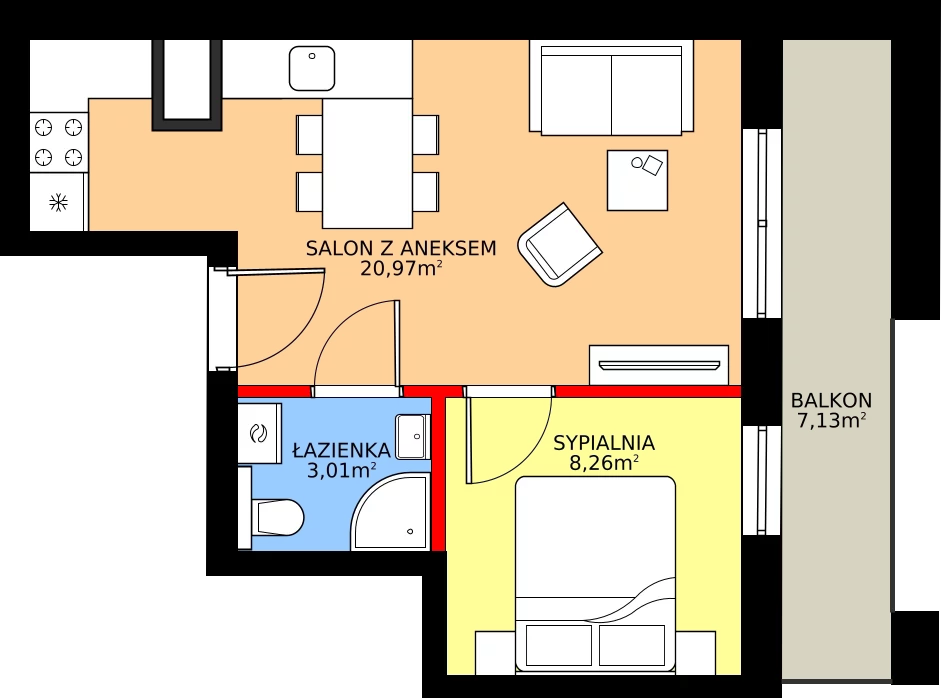 Zalety mieszkania 32.24 m², 43