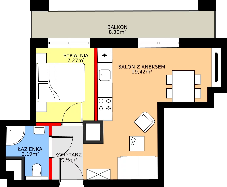 Zalety mieszkania 32.67 m², 42