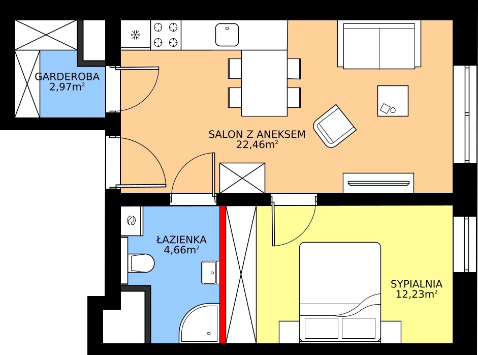 Zalety mieszkania 42.32 m², 34