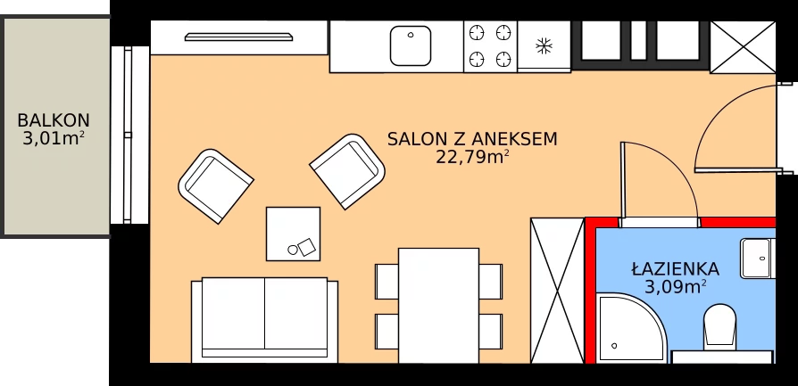 Zalety mieszkania 25.88 m², 11
