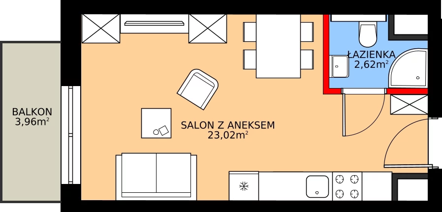 Zalety mieszkania 25.64 m², 48