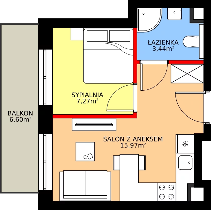Zalety mieszkania 26.68 m², 65